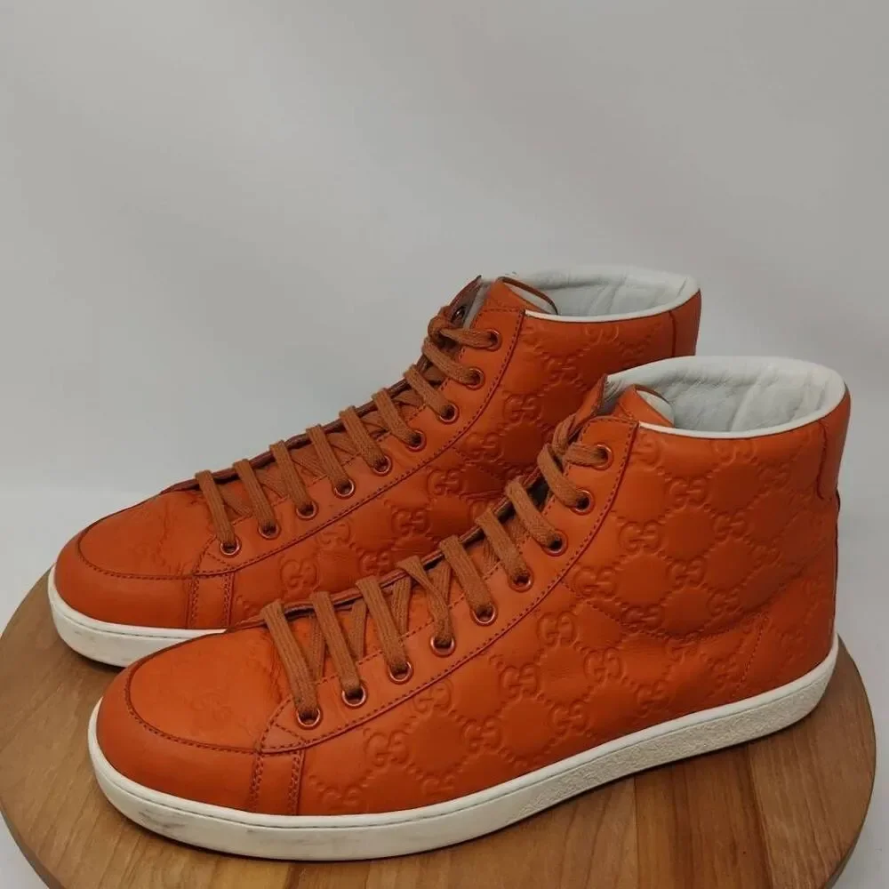 Gucci Orange Embossed High-Top Sneakers - Picture 12 of 12